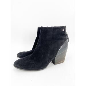 Paul Green Black Suede Leather Block Heel Ankle Boots Size 9